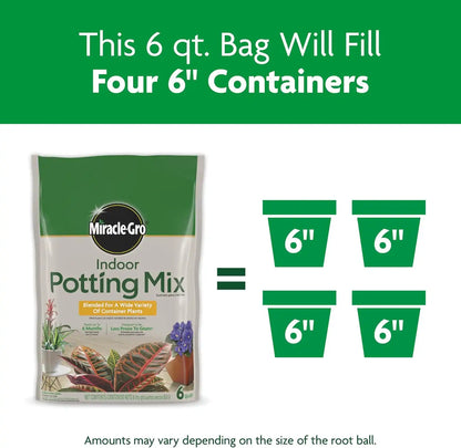 Miracle-Gro Indoor Potting Mix, Blended for a Variety of Houseplants, Feeds for up to 6 Months, 6 qt., 3-Pack