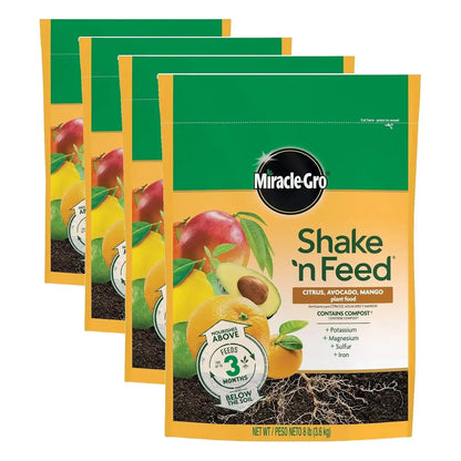 Miracle-Gro Shake 'N Feed Citrus, Avocado, Mango Plant Food - Fertilizer for Container and In-Ground Plants, Citrus, Avocado and Mango Trees, 8 lb. (Pack of 4)