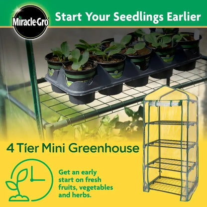 Miracle-Gro 4-Tier Greenhouse, Removable Shelves, Clear, 23"x17"x57"