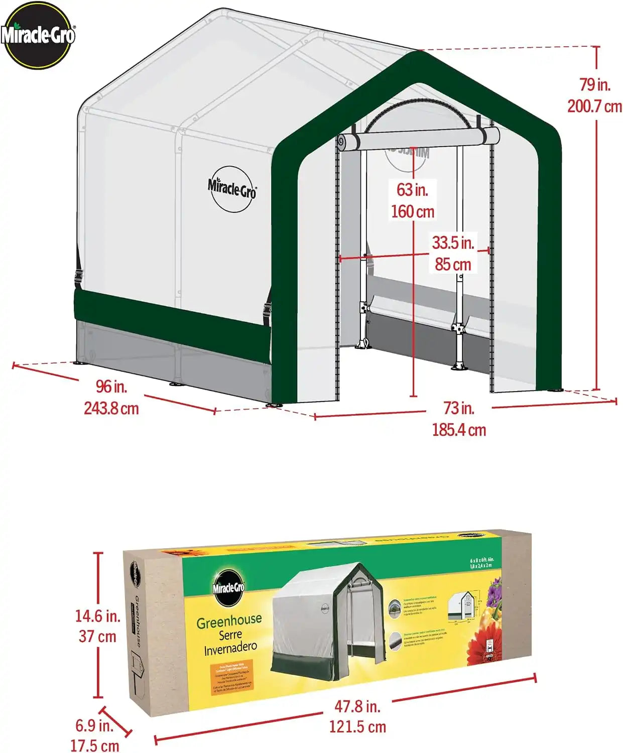 Miracle-Gro Walk-in Outdoor Greenhouse, Clear, 6 x 8 x 6 ft