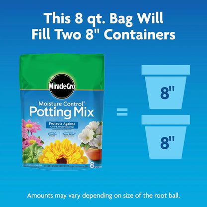 Miracle-Gro Moisture Control Potting Mix - Plant Soil For Container Plants, Protects against Over- and Under-Watering, 8 qt. (3-Pack)