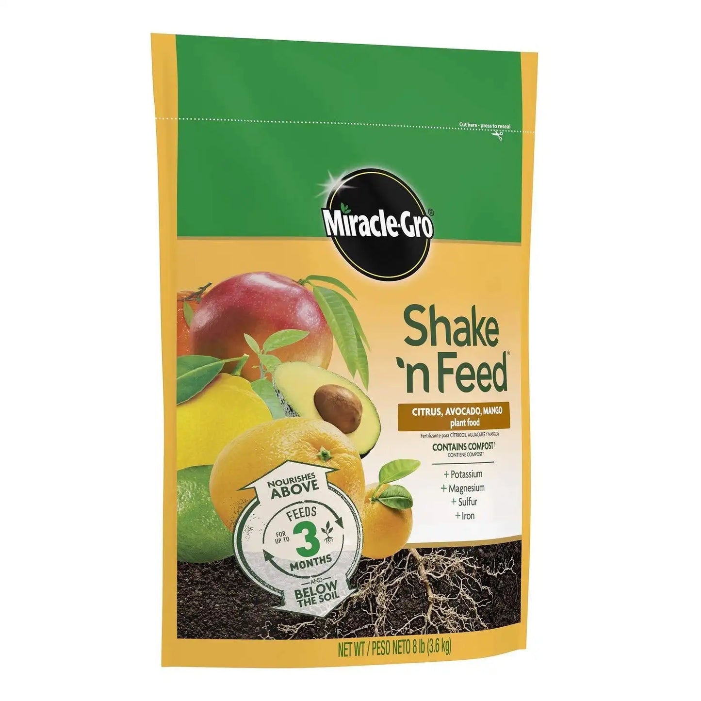 Miracle-Gro Shake 'N Feed Citrus, Avocado, Mango Plant Food - Fertilizer for Container and In-Ground Plants, Citrus, Avocado and Mango Trees, 8 lb. (Pack of 4)