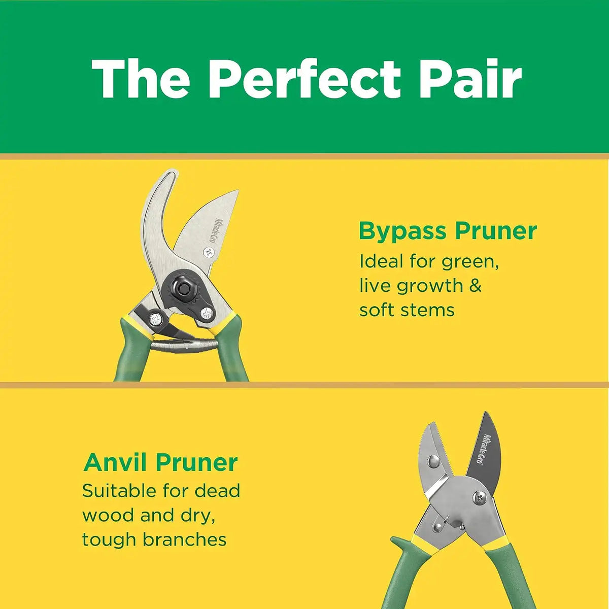 Miracle-Gro 2-Piece Pruning Shears Set – Includes 8 in. Bypass Pruner for Live Plants and 8 in. Anvil Pruner for Dry Stems – Sharp Carbon Steel Blades and Comfort Grip Handles for Garden and Yard Use