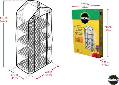 Miracle-Gro 4-Tier Greenhouse, Removable Shelves, Clear, 23"x17"x57"