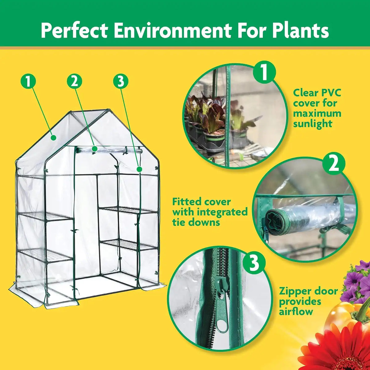 Miracle-Gro Walk-in Greenhouse, Removable Shelves, Clear, 4'8"x29"x6'5