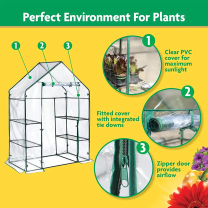 Miracle-Gro Walk-in Greenhouse, Removable Shelves, Clear, 4'8"x29"x6'5