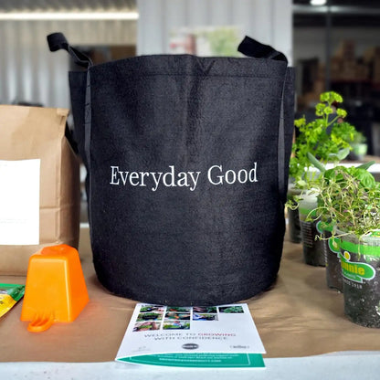 Gardenuity Everyday Good Garden – Live Bonnie Plants, Miracle-Gro Pour & Feed Plant Food, Soil & 5-Gallon Grow Bag – Patio Herb Garden Kit for Beginners