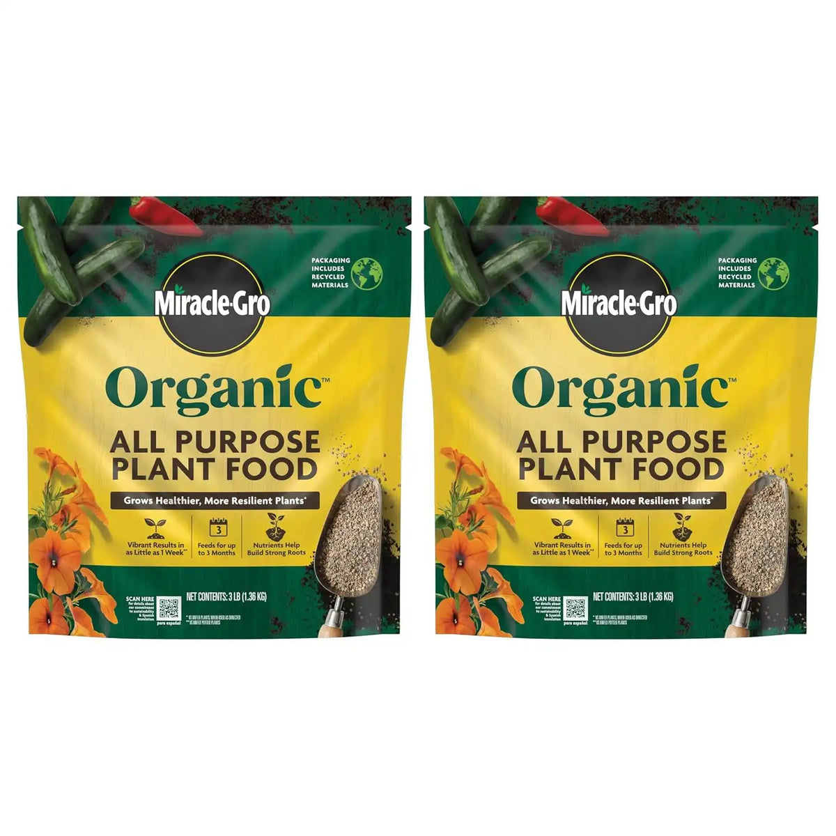 Miracle-Gro Organic All Purpose Plant Food, 3 lb. (2-Pack)