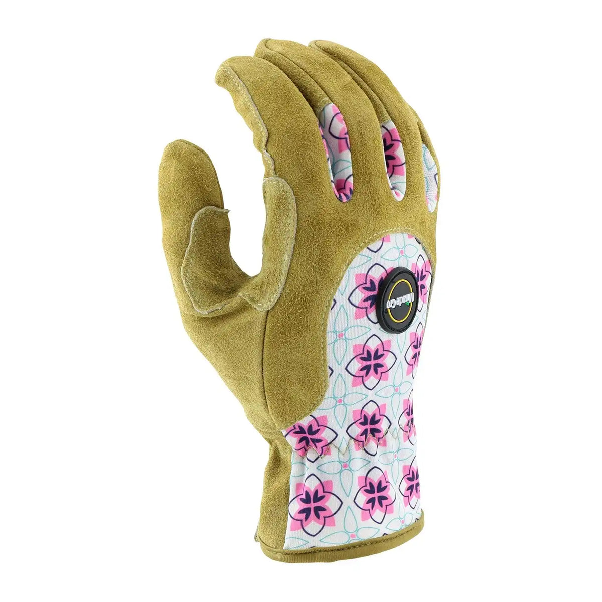 Miracle-Gro MG23081/WML Split Leather Garden Gloves – Floral, Medium-Large, High Dexterity Spandex Back Gloves for Women