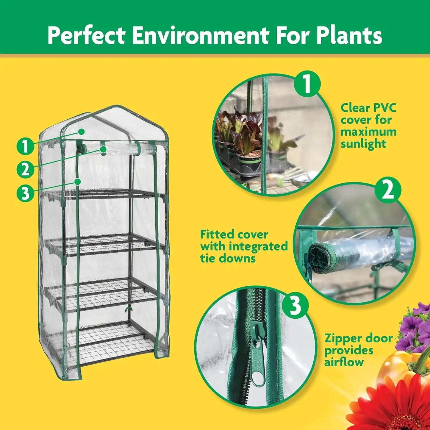 Miracle-Gro 4-Tier Greenhouse, Removable Shelves, Clear, 23"x17"x57"