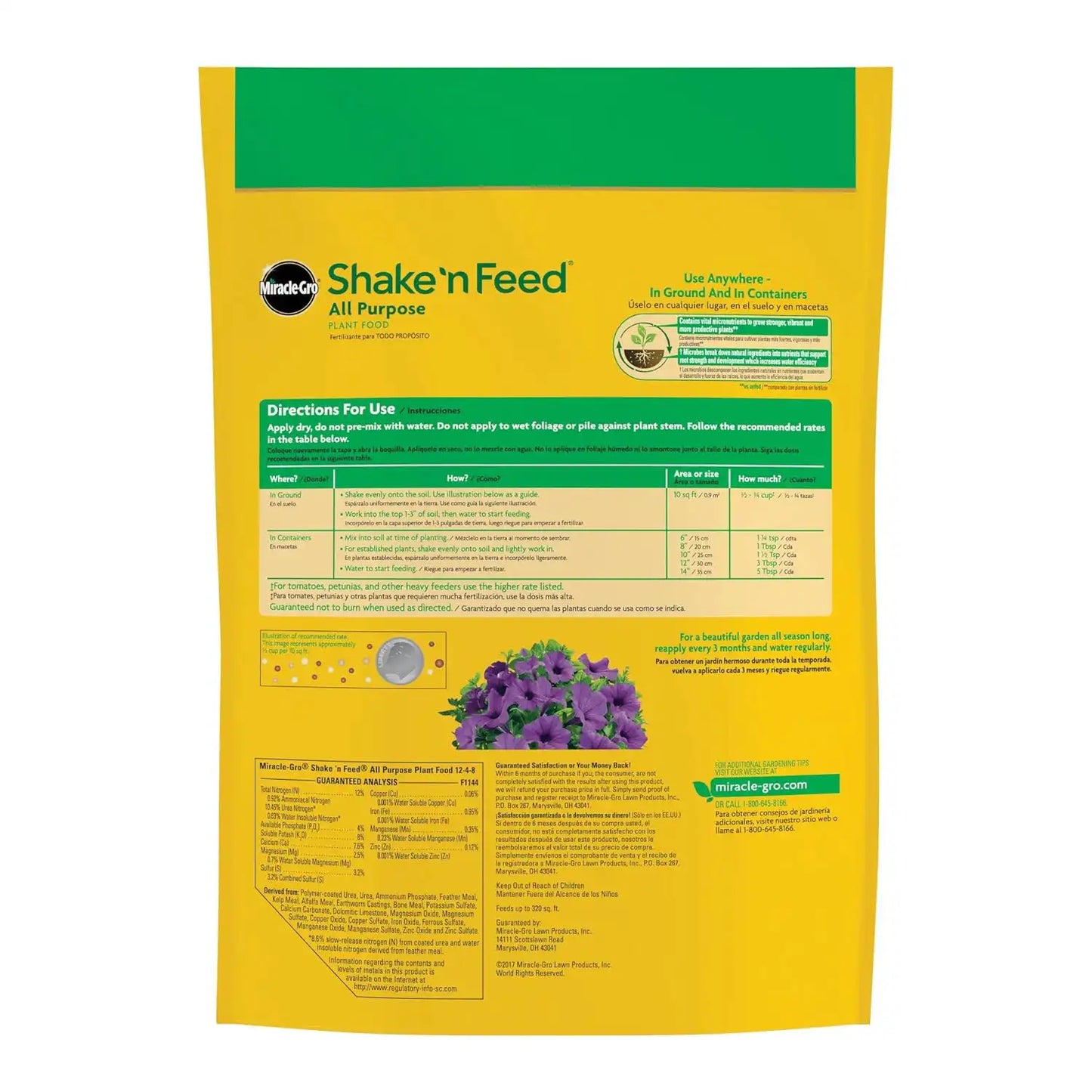 Miracle-Gro Shake 'N Feed All Purpose Plant Food - Outdoor and Indoor Plant Food for In-Ground and Containers, Feeds for up to 3 Months, 8 lbs. (Pack of 4)