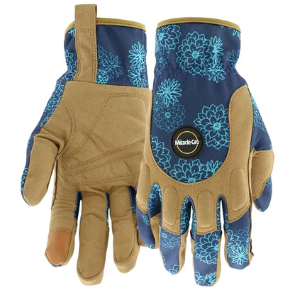 Miracle-Gro Women's High-Dexterity Gardening Work Gloves, Touchscreen Technologies, Abrasion Resistant, Comfort, Blue/Tan, Medium, (MG86207/WML)