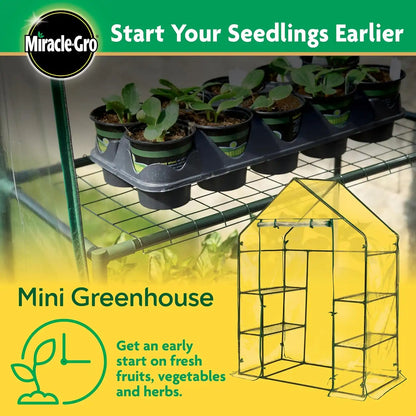 Miracle-Gro Walk-in Greenhouse, Removable Shelves, Clear, 4'8"x29"x6'5