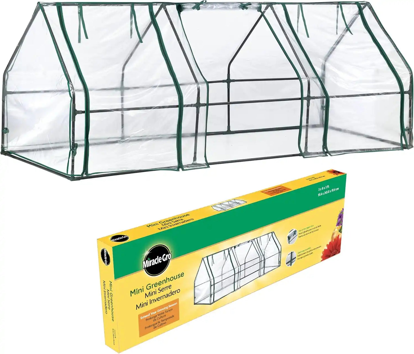 Miracle-Gro Greenhouse, Quick Snap Assembly, Clear, 3'x8'x3'