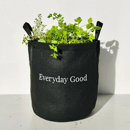 Gardenuity Everyday Good Garden – Live Bonnie Plants, Miracle-Gro Pour & Feed Plant Food, Soil & 5-Gallon Grow Bag – Patio Herb Garden Kit for Beginners