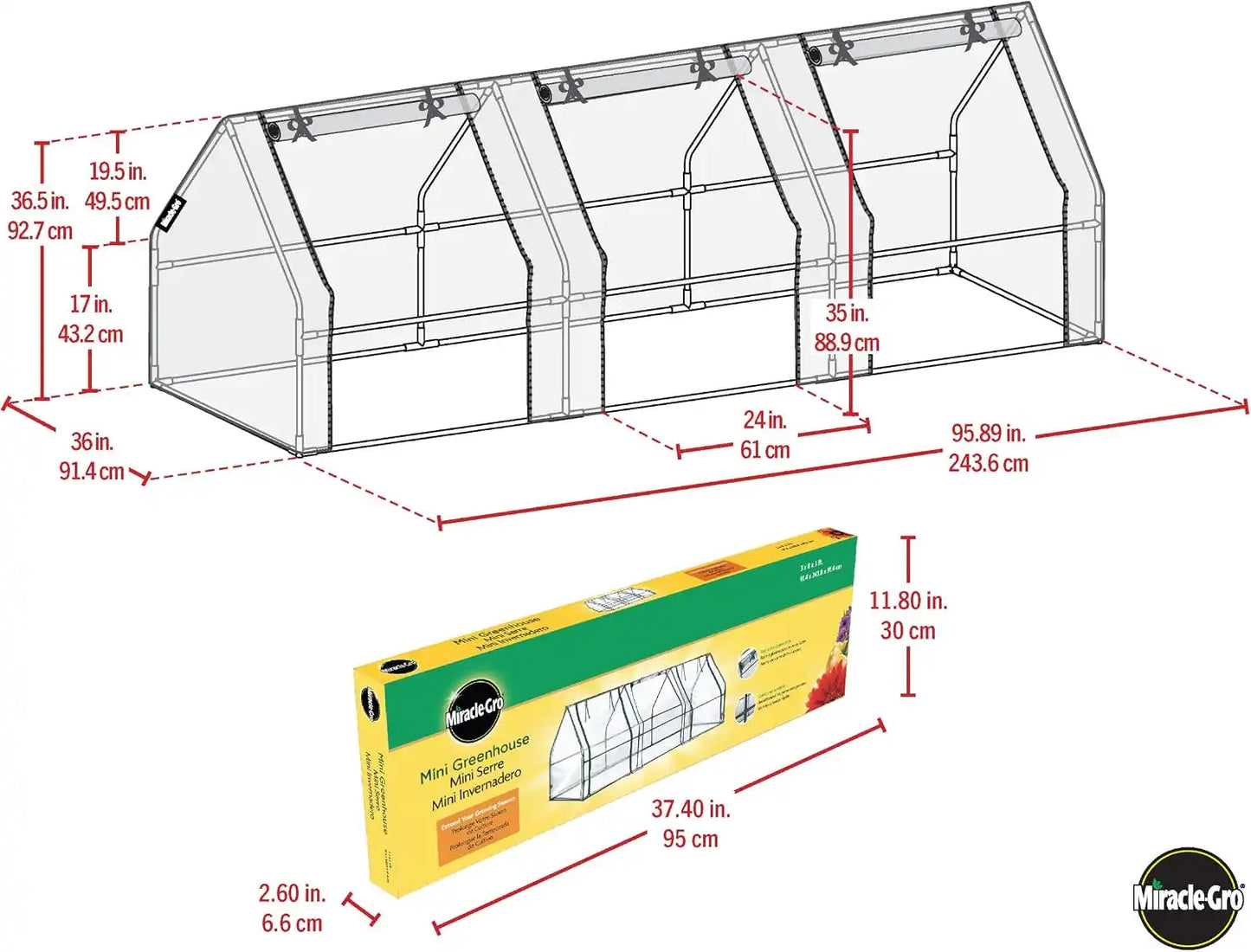 Miracle-Gro Greenhouse, Quick Snap Assembly, Clear, 3'x8'x3'