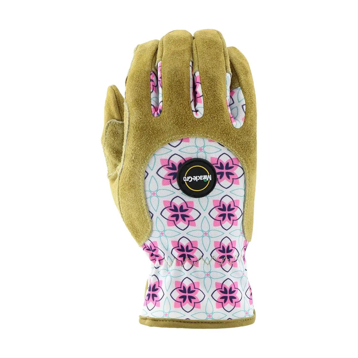 Miracle-Gro MG23081/WML Split Leather Garden Gloves – Floral, Medium-Large, High Dexterity Spandex Back Gloves for Women