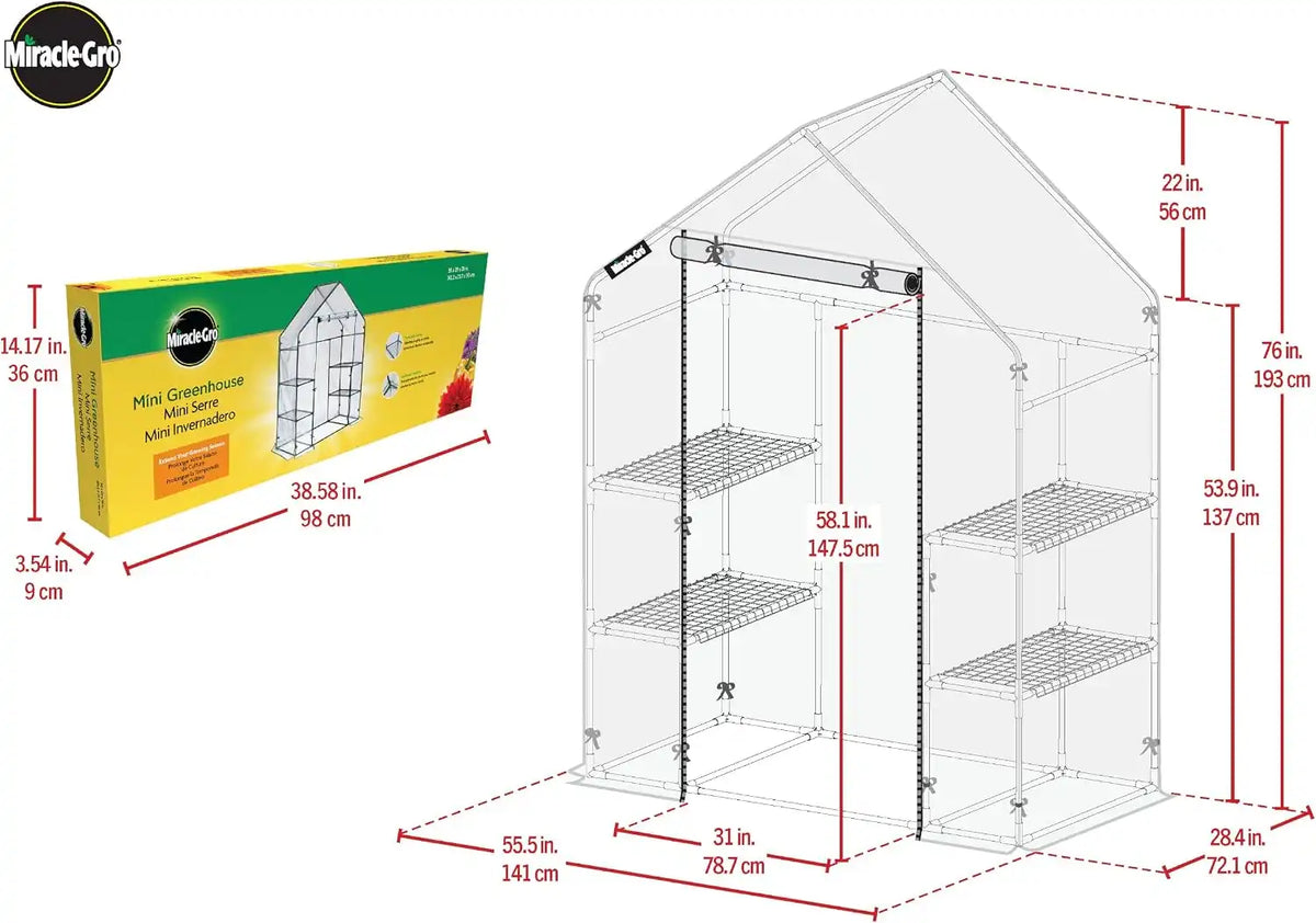 Miracle-Gro Walk-in Greenhouse, Removable Shelves, Clear, 4'8"x29"x6'5