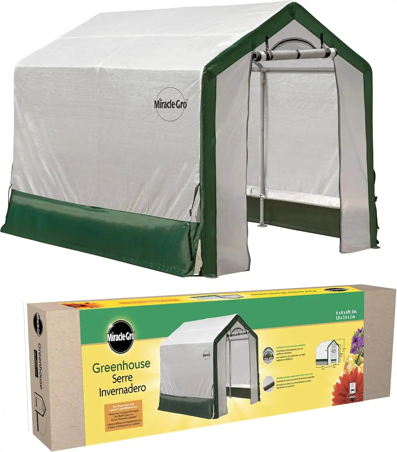 Miracle-Gro Walk-in Outdoor Greenhouse, Clear, 6 x 8 x 6 ft