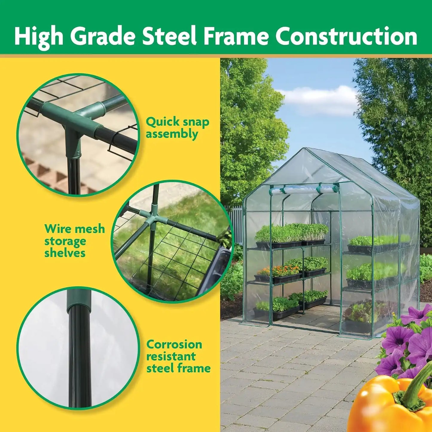 Miracle-Gro Walk-in Greenhouse, Removable Shelves, Clear, 4'8" Square