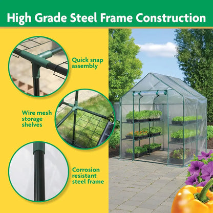 Miracle-Gro Walk-in Greenhouse, Removable Shelves, Clear, 4'8" Square