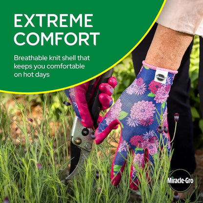 Miracle Gro Women's Nitrile Coated Grip Floral Pattern Gardening Work Gloves