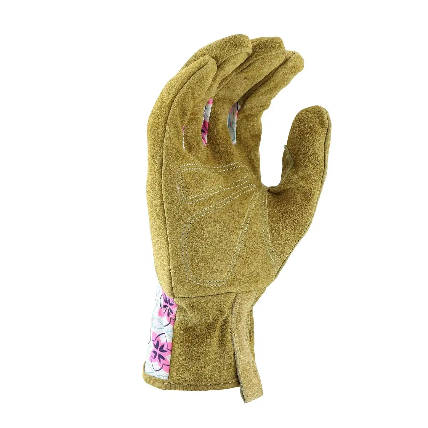 Miracle-Gro MG23081/WML Split Leather Garden Gloves – Floral, Medium-Large, High Dexterity Spandex Back Gloves for Women