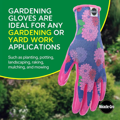 Miracle Gro Women's Nitrile Coated Grip Floral Pattern Gardening Work Gloves