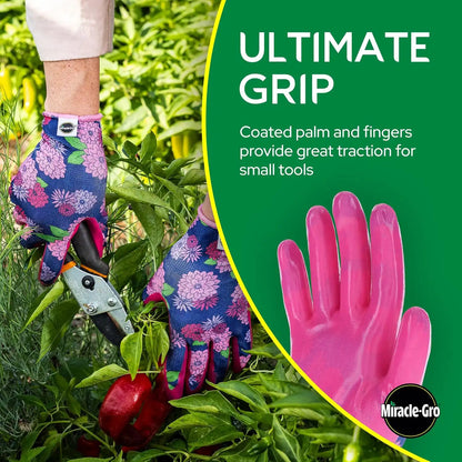 Miracle Gro Women's Nitrile Coated Grip Floral Pattern Gardening Work Gloves