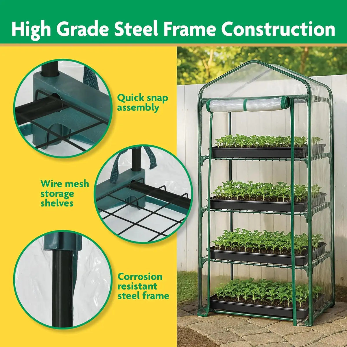 Miracle-Gro 4-Tier Greenhouse, Removable Shelves, Clear, 23"x17"x57"