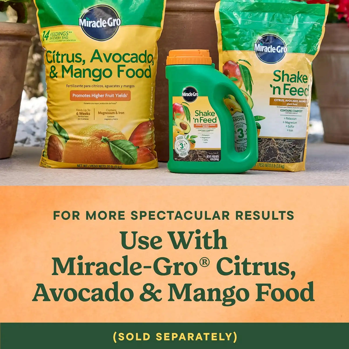 Miracle-Gro Shake 'N Feed Citrus, Avocado, Mango Plant Food - Fertilizer for Container and In-Ground Plants, Citrus, Avocado and Mango Trees, 4.5 lbs.